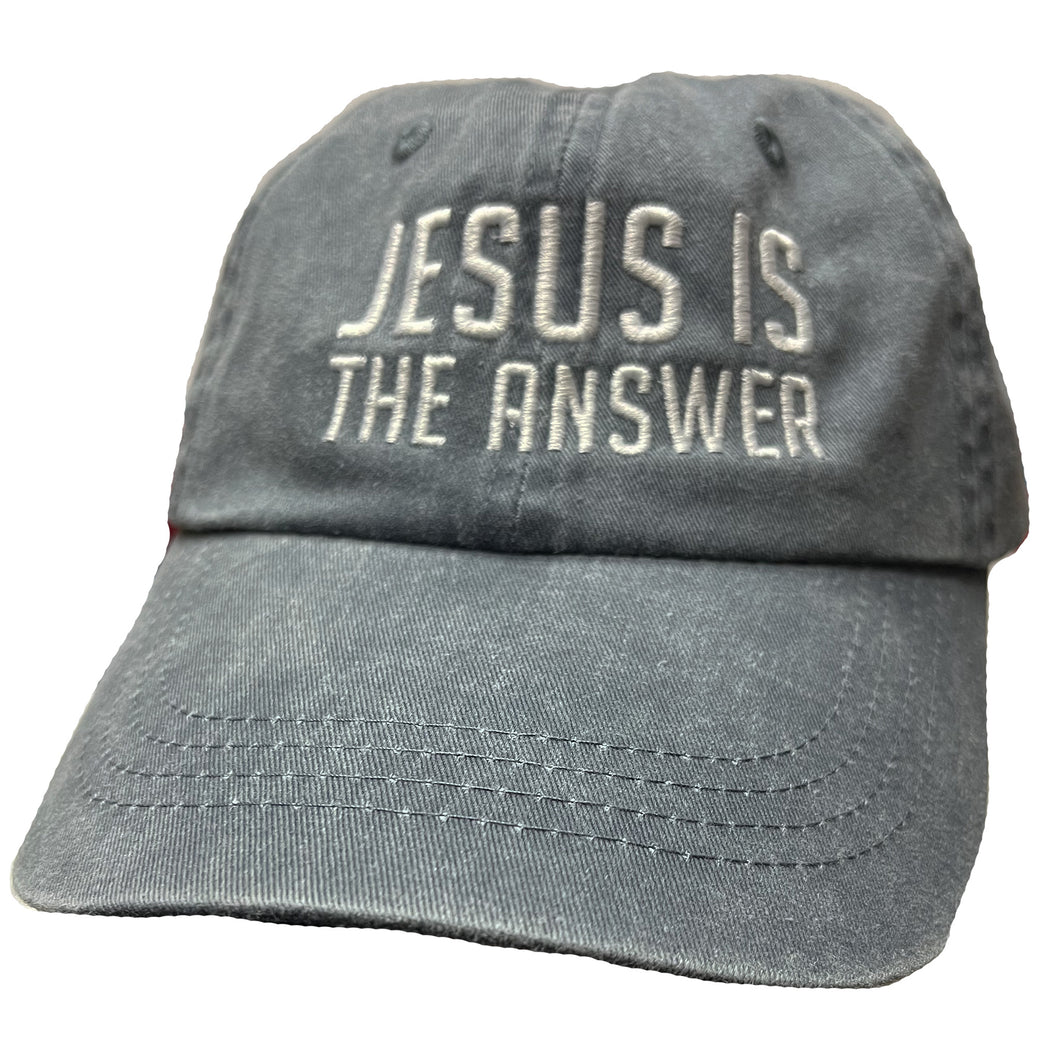Jesus Is The Answer Blue Embroidered Ball Cap