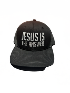 Jesus Is The Answer black mesh  Embroidered Ball Cap