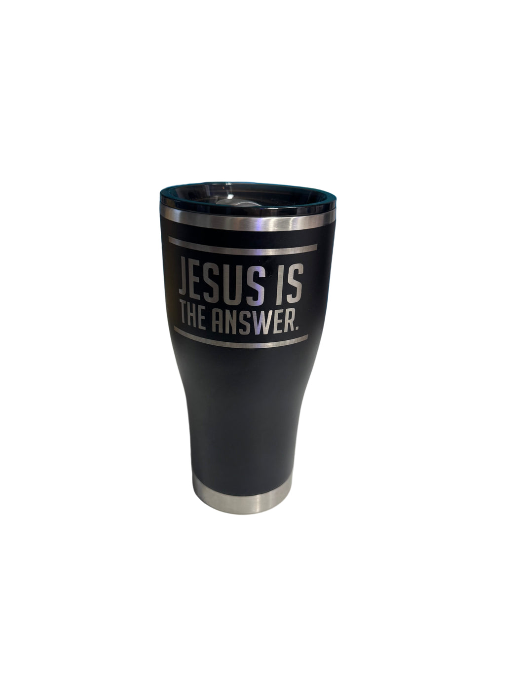 Jesus Is The Answer black 30oz tumbler Great for hot or cold. double-sided