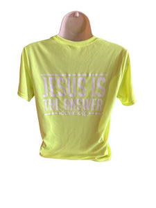 Yellow Jesus is the Answer short sleeve shirt for kids & plus sizes