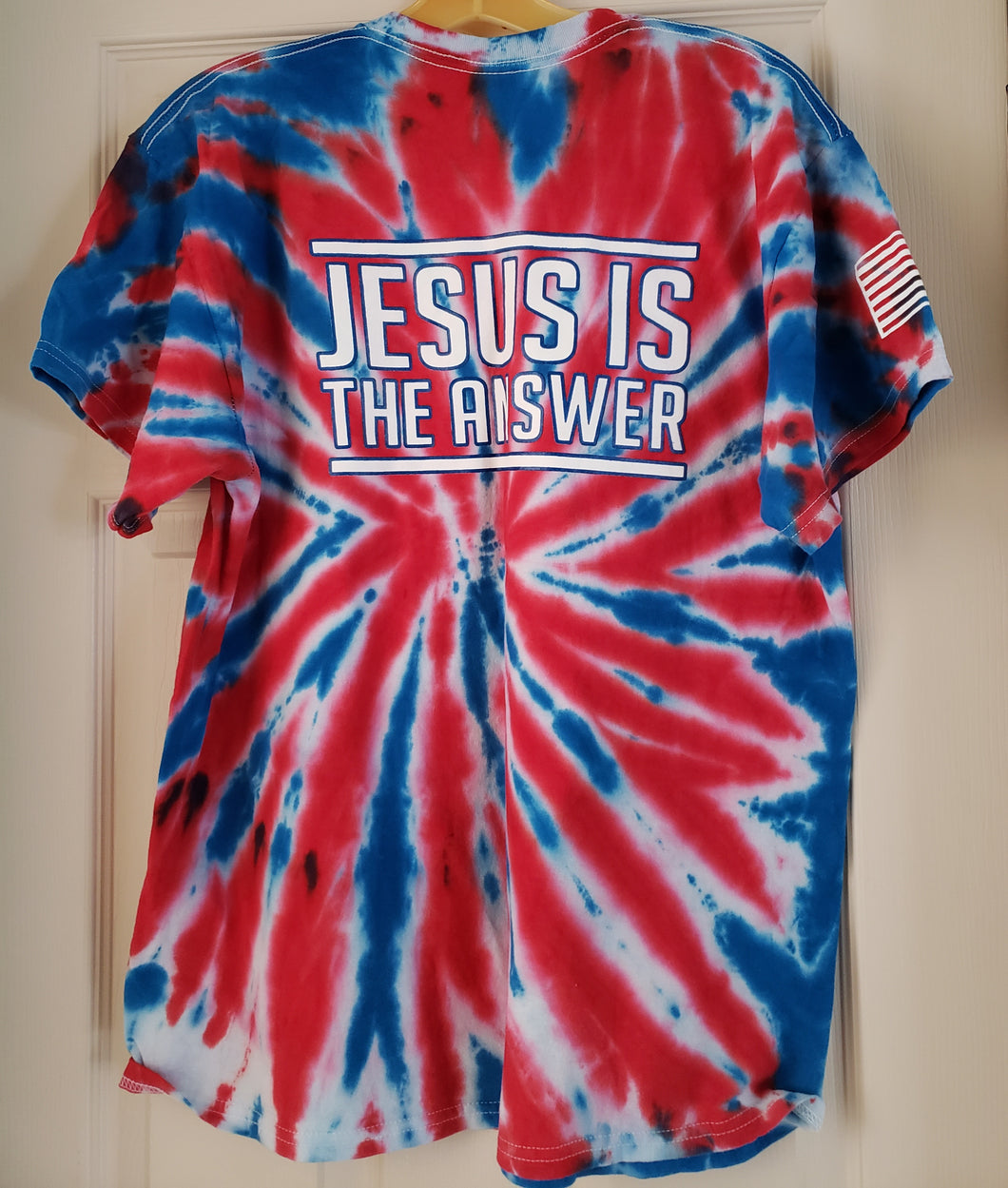 Summer sale Jesus Is The Answer TIE-DYE RED WHITE & BLUE T-Shirt