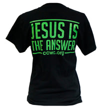 Load image into Gallery viewer, Jesus Is The Answer Short Sleeve Black With Neon Green Letters
