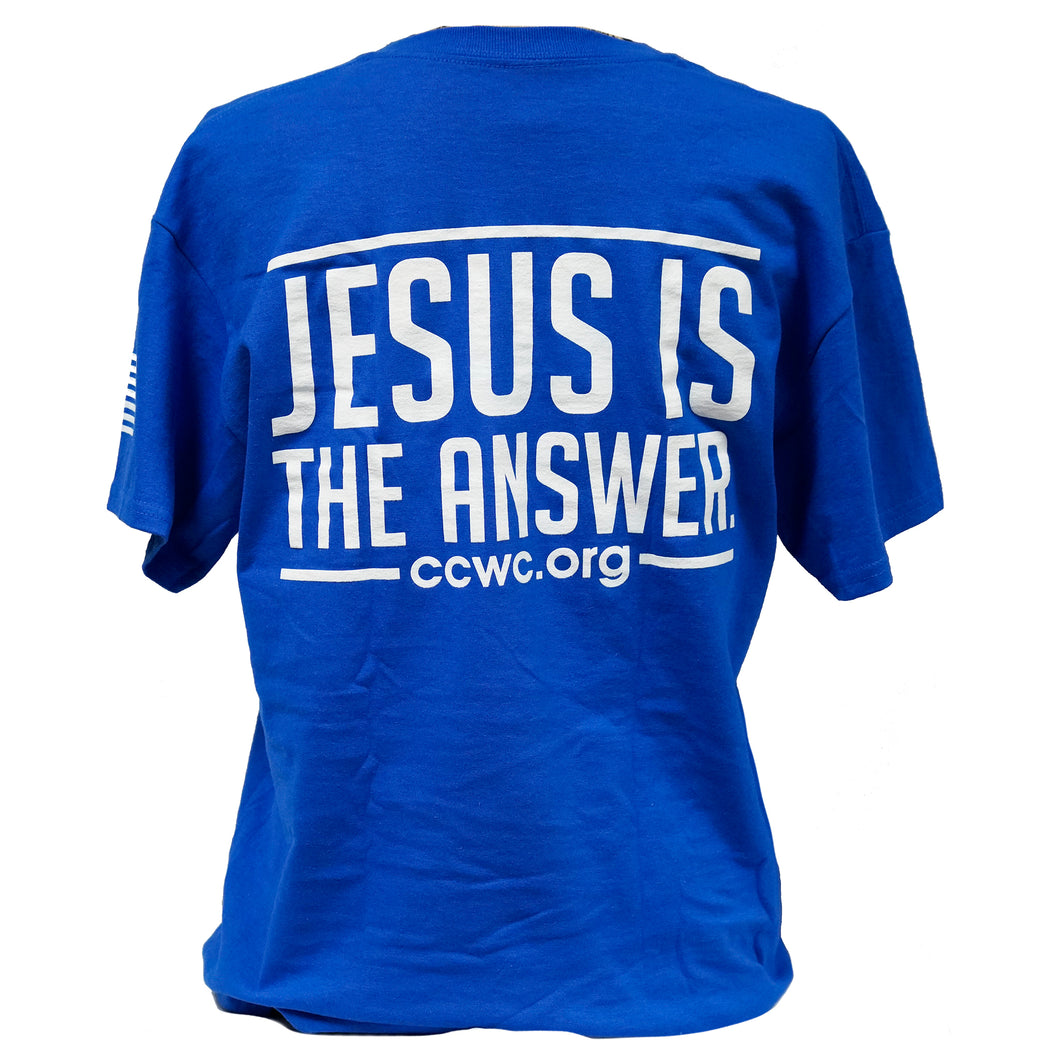 Summer sale Jesus Is The Answer Blue Short Sleeve T Shirt