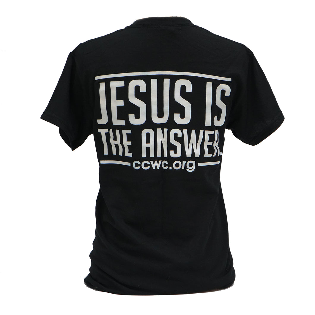 Jesus Is The Answer Short Sleeve Black T shirt